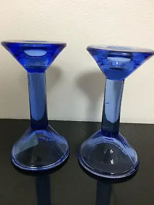 Buy Vintage ~ Prices Patent Candle Co. Ltd Pair Blue Glass Bobbin Candlesticks 13 Cm • 12.50£