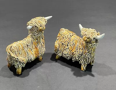 Buy VTG (2) Studio Pottery Scottish Highland Cow Ceramic Spaghetti Figurines-Signed • 75.89£