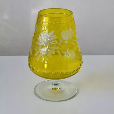 Buy Vintage Canary Yellow Cut To Clear Vase • 1£