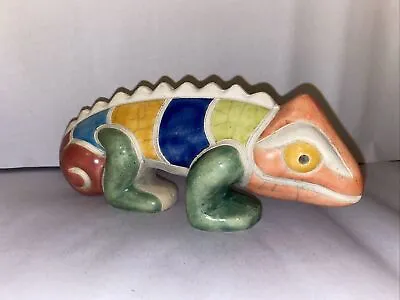 Buy Raku Art Pottery Ceramic Colorful Crackled Iguana Chameleon Figurine Sculpture • 28.93£