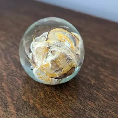 Buy Small Art Glass Swirl Yellow And White Paperweight • 5£
