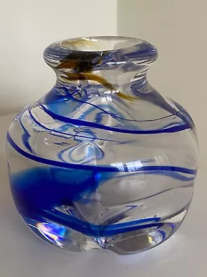Buy Heavy Hand Blown Art Glass Vase In Cobalt Blue Swirl 1.8kg • 9.99£