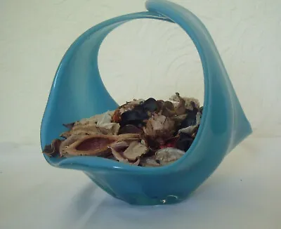 Buy Vintage Retro Blue Glass Pot Pourri Bowl Fruit Basket In Very Good Condition • 8.49£