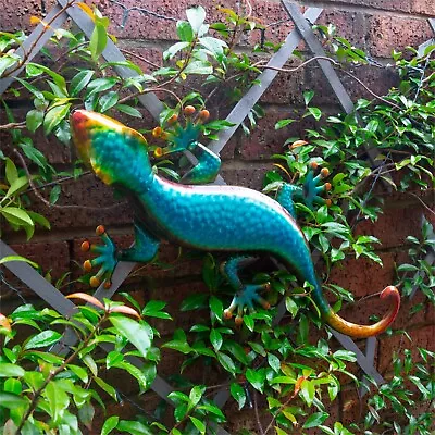 Buy Garden Gecko Wall Ornament Metal Colourful Tropical Wall Mounted Fixing Supplied • 18.99£