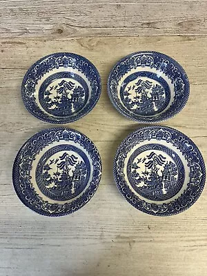 Buy 4 X English Ironstone Tableware Cereal / Soup Bowls Willow Pattern Blue & White • 15£