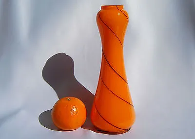 Buy Bohemian Kralik Art Glass Orange Black Tango Vase From 1930s • 48£
