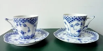 Buy Royal Copenhagen Porcelain Blue Fluted Full Double Lace Cups & Saucers 1036 X 2  • 280£