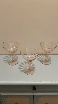 Buy Vintage Pink Etched Stemmed Depression Cocktail Glass • 9.65£
