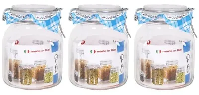 Buy Pack Of 3 - Glass Kitchen Pots Jars 1L Borgonovo • 8.91£