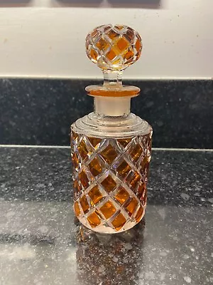Buy Vintage Small Amber Flashed Cut Glass Decanter 18cm Good Condition • 22£