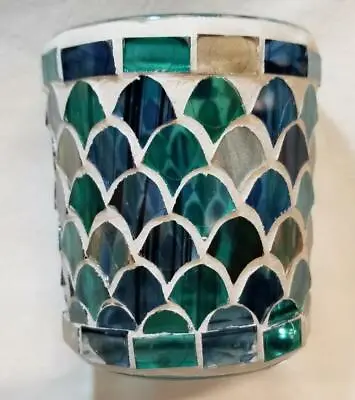 Buy Yankee Candle Votive Holder FRESH OCEAN MOSAIC Cut Glass Blue Green & 2 Votives • 23.95£