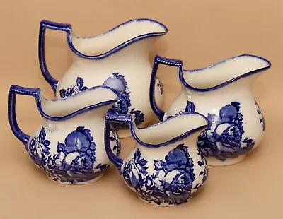 Buy 4 Vintage Blakeney Pottery Jugs Blue & White Graduated Set Pitchers Floral • 55£