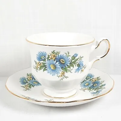 Buy Queen Anne Bone China Tea Cup & Saucer Blue Daisy Pattern Made In England • 15.82£