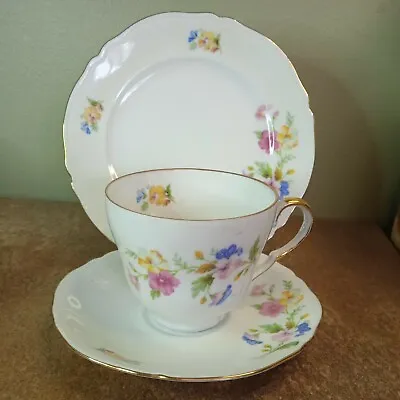 Buy Vintage, Durham China, Floral Pattern Cup Saucer And Side Plate Trio • 4.95£