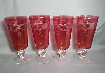 Buy Vintage Cranberry Drinking Glass Lot Glastonbury Etched Set  • 14.18£