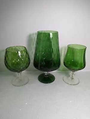 Buy Trio Of Large 1960s/1970s Empoli Vintage Green Glasses Retro Brandy Gin Vases • 19.99£