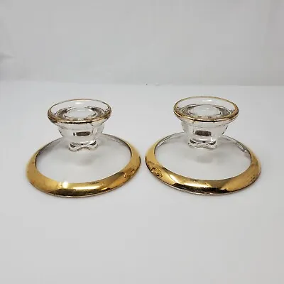Buy Jeanette Glass Pair 22k Gold Rimmed Candle Holders Made In USA Vtg Candlesticks • 11.81£