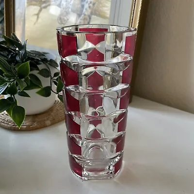 Buy Luminarc Large Art Glass Vase Cranberry Red Mid Century French Facetted Rubis • 7.19£