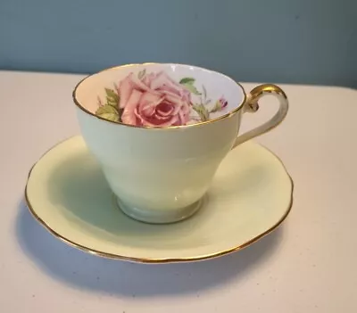 Buy Aynsley England Bone China Pale Green Pink Rose Gold Trim Tea Cup And Saucer • 23.71£