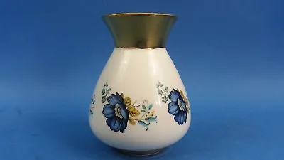 Buy Vintage Small Prinknash Floral Pottery Posy Vase Gold  / White / Blue Flower  • 9.99£