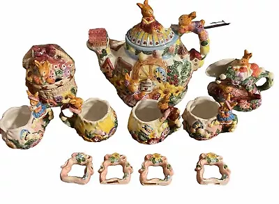 Buy Vintage Bunny Rabbit Easter Tea Set 1999 Merc Asia Hand Painted 13 Pieces • 47.06£