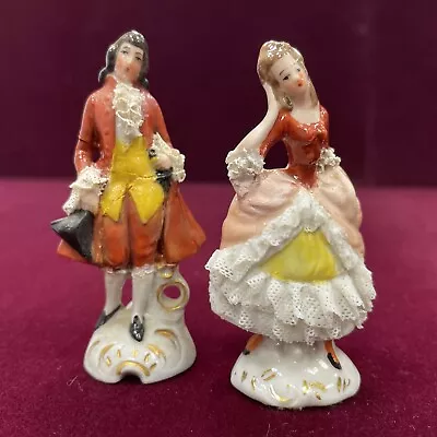 Buy 1700s Courting Couple - 2 Porcelain 3  Figurines - Dresden Lace? - VG • 28.44£