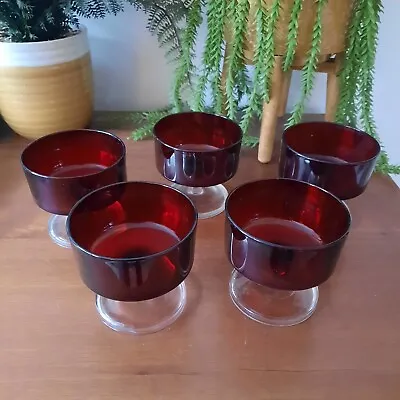 Buy 5x Vintage 70’s Luminarc French Ruby Red Glass Sundae Trifle Dessert Bowl Dishes • 10£