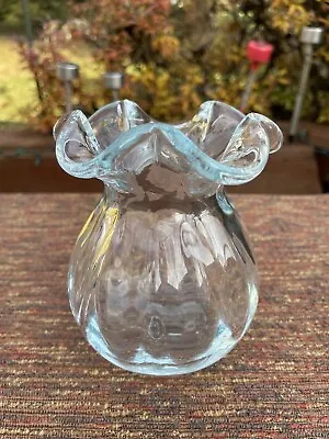 Buy Blue Hand Blown Studio Art Glass Bluish Hue Vase With Ruffle Rim 4.5  • 23.32£