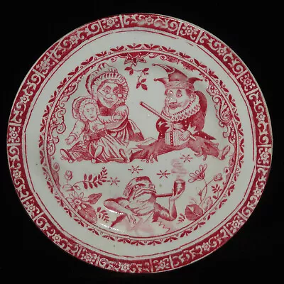 Buy PUNCH & JUDY Staffordshire Childs Red Toy Tea Set Plate Allerton England 1880 • 14.17£