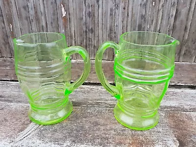 Buy Pair Of Lime Green Glass Lemonade Jugs C1930 • 45£