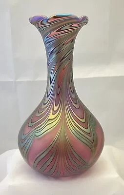 Buy Okra Glass Early 1988 Pink Aurum Vase • 90£