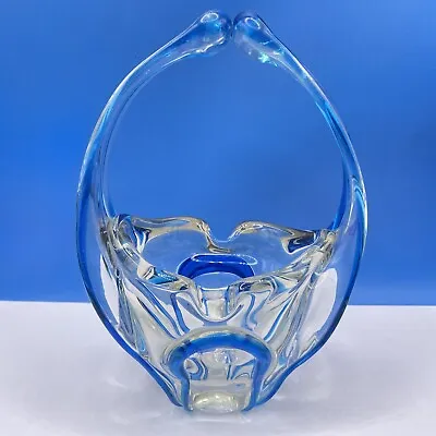 Buy Glass Vase With Handle Vintage Blue Coloured Posy Bowl • 15.98£