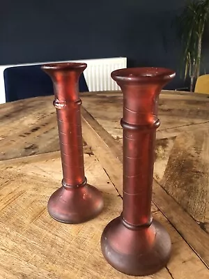 Buy Pair Red Glass Candlesticks Heavy 20cm High Excellent Condition • 12£