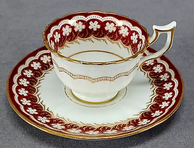 Buy Cauldon L718 Cranberry & Gold Floral Demitasse Cup & Saucer C.1905-1920 A • 94.72£
