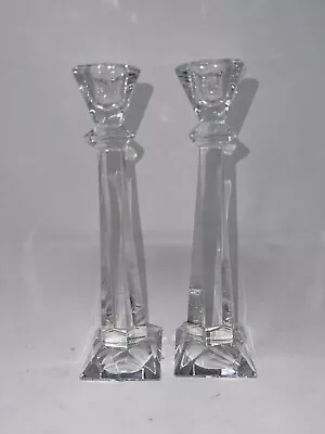 Buy Pair Of Tall 25cm High Heavy Weight Clear Glass Candlestick Holders Contemporary • 11.99£