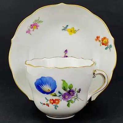 Buy Meissen Flowers Demitasse Cup & Saucer Scalloped Rim Gold Gilt German Porcelain • 50£