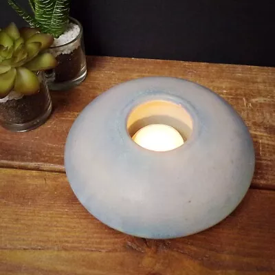 Buy Bourne Denby Pottery Candle Holder Vintage Ceramic Round Tea Light Blue England • 15£