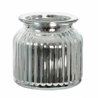 Buy Mirrored Silver Ribbed Vase Jar Home Decoration Decor Ornament (10cm) • 7.99£
