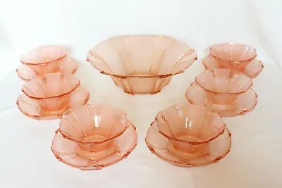 Buy Art Deco 13 Piece Pink Glass 'Athene' Fruit Set By Walther • 29.99£
