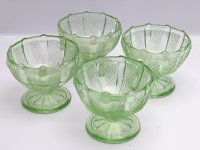 Buy Green Glass Vintage Sundae Set Of 4 Footed Bowl Dessert Dish • 24.99£