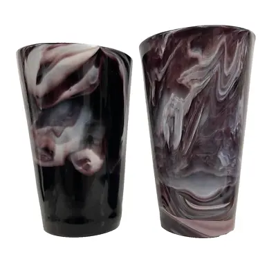Buy Antique Victorian Amethyst Marbled  Slag Glass Sowerby Tumblers Beakers X 2 Pair • 40£