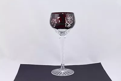 Buy Ruby Red Bohemian Czech Cut Clear Crystal Wine Hock/goblet - Mint # 1 • 53.01£