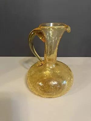 Buy Vintage Amber CRACKLE Handblown Glass 6  Pitcher/Vase • 14.24£
