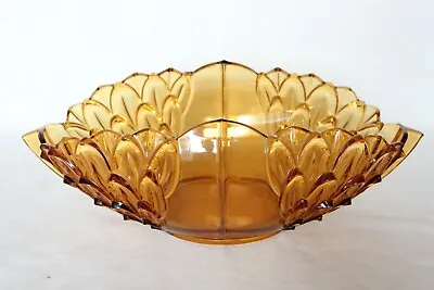 Buy Art Deco Amber Glass Large Oval Loop Pattern Bowl By Stolzle • 19.99£