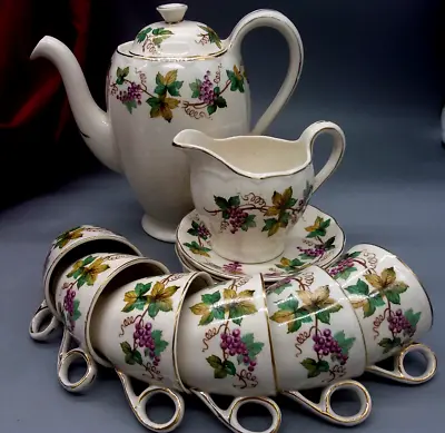 Buy Vintage Grindley Coffee Set Cream Petal Grapevine Pattern Englich Collection • 54£