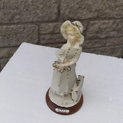 Buy A Capodimonte Signed Figurine Of A Girl With A Suitcase And Umbrella. • 3£