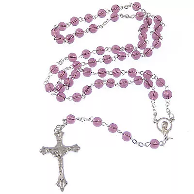 Buy New Purple Amethyst Colour Glass Catholic Rosary Beads Necklace Our Lady Centre • 4.99£