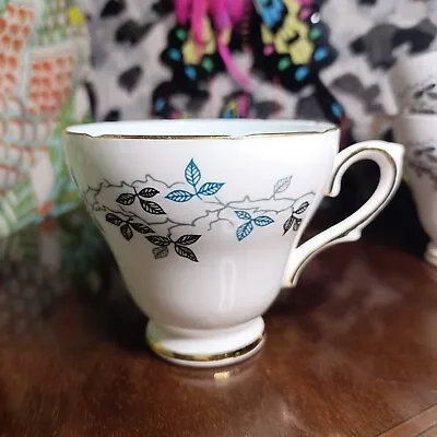 Buy Vintage 'sutherland' Fine Bone China Tea Cup, Blue Grey Black Leaf Design 3inch • 5.99£