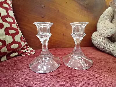 Buy Pretty Set...glass..pair Of Candlesticks...clear...candles...taper Candles • 5.95£