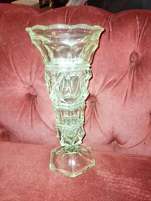 Buy Vintage Heavy Green Glass Fluted Vase 24cm Tall • 15£